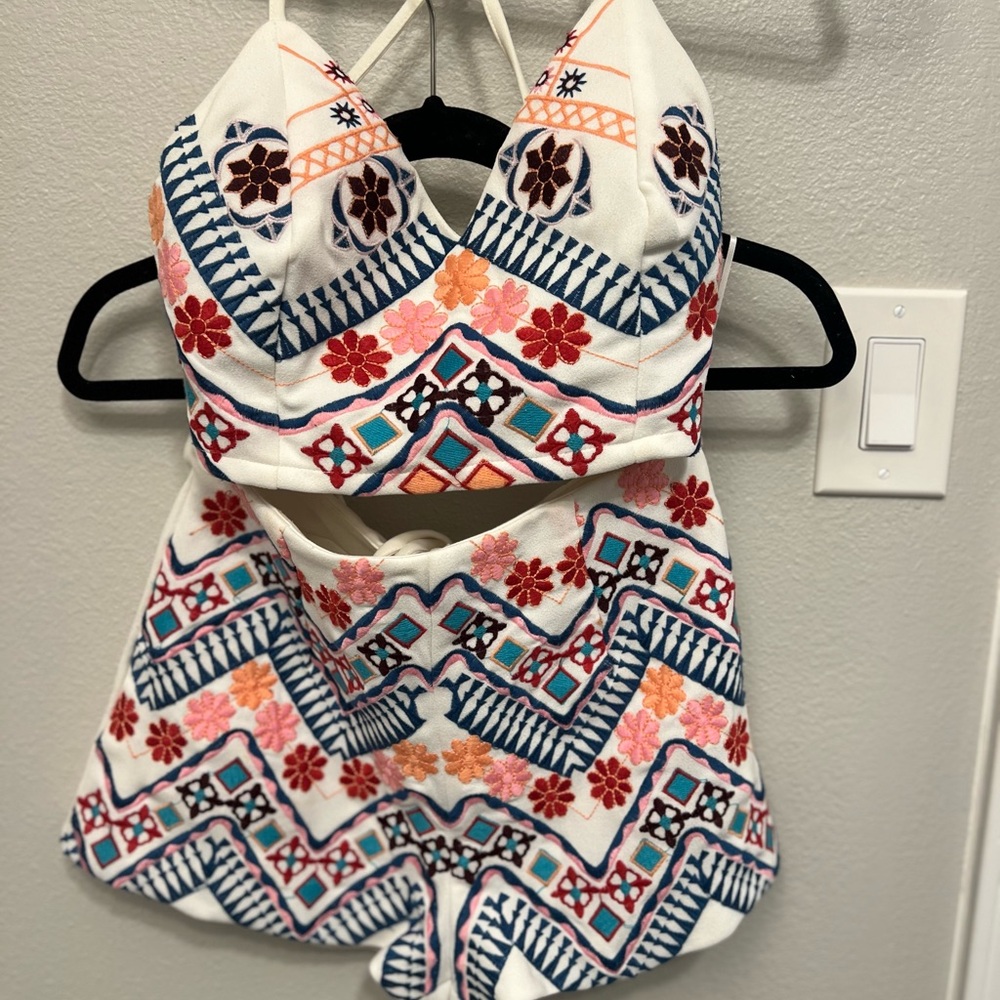 Colorful Embroidered Two Piece Set